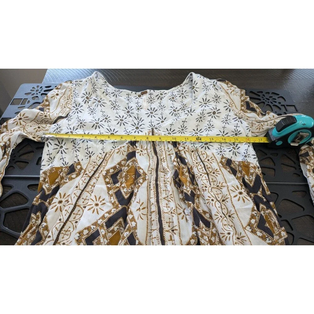 Free People Tunic Top XS Boho Flowy Festival Hippie Puff Sleeve Patchwork A-Line